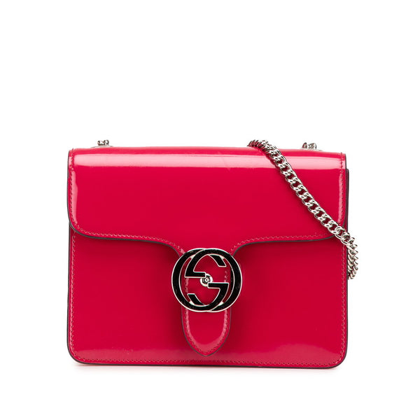グッチ インターロッキングG チェーン ショルダーバッグ ハンドバッグ 387609 ピンク シルバー レザー レディース GUCCI 【中古】