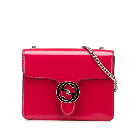 グッチ インターロッキングG チェーン ショルダーバッグ ハンドバッグ 387609 ピンク シルバー レザー レディース GUCCI 【中古】