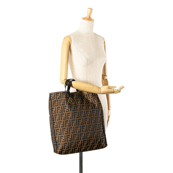 フェンディ ズッカ トートバッグ 8BH173 ブラウン キャンバス レザー レディース FENDI 【中古】