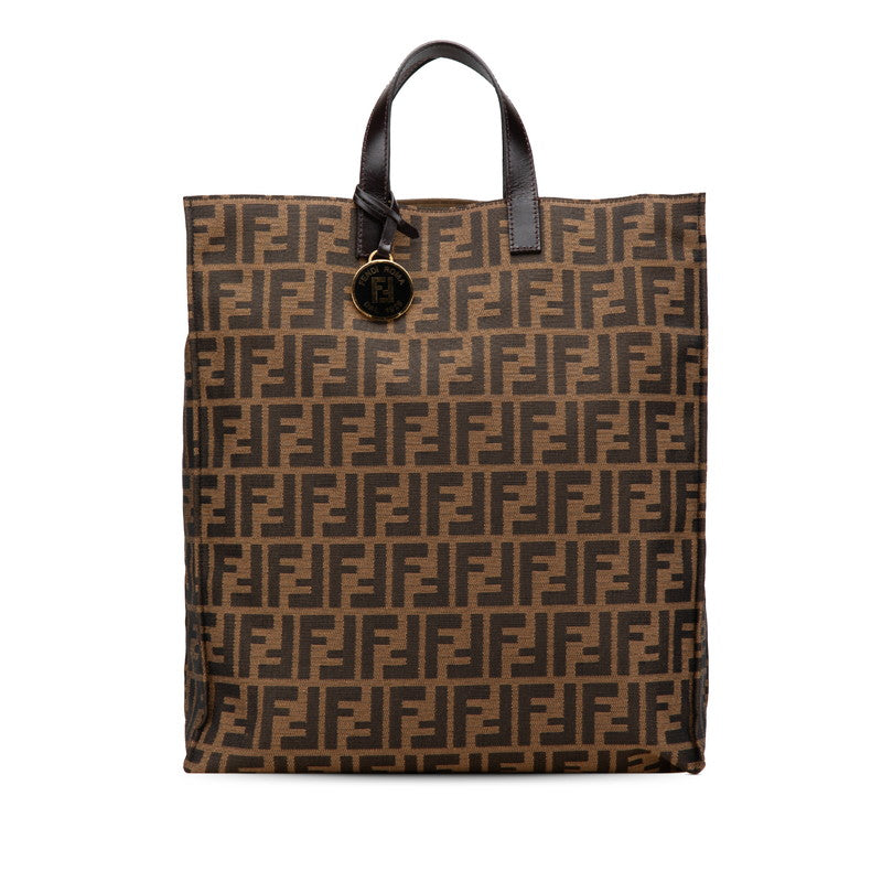 フェンディ ズッカ トートバッグ 8BH173 ブラウン キャンバス レザー レディース FENDI 【中古】