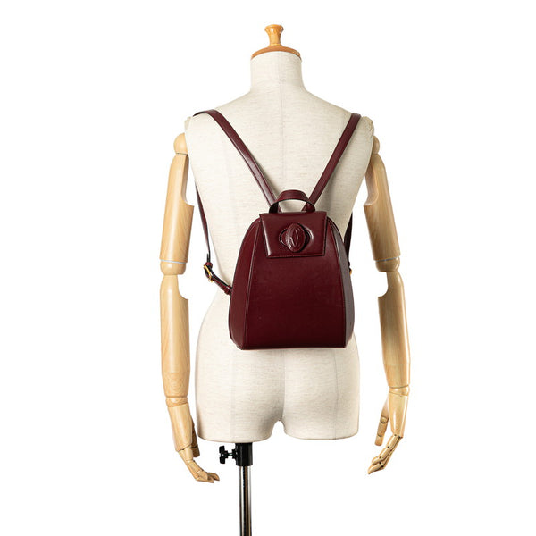 カルティエ マストライン リュック バックパック ワインレッド ボルドー レザー レディース CARTIER 【中古】