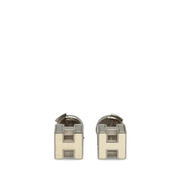 エルメス カージュドアッシュ Hキューブ ピアス シルバー ホワイト メタル レディース HERMES 【中古】