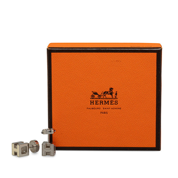 エルメス カージュドアッシュ Hキューブ ピアス シルバー ホワイト メタル レディース HERMES 【中古】