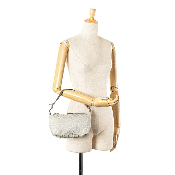 サルヴァトーレフェラガモ ガンチーニ ハンドバッグ ポーチ AU-22 6123 ライトグレー ブラウン キャンバス レザー レディース Salvatore Ferragamo 【中古】