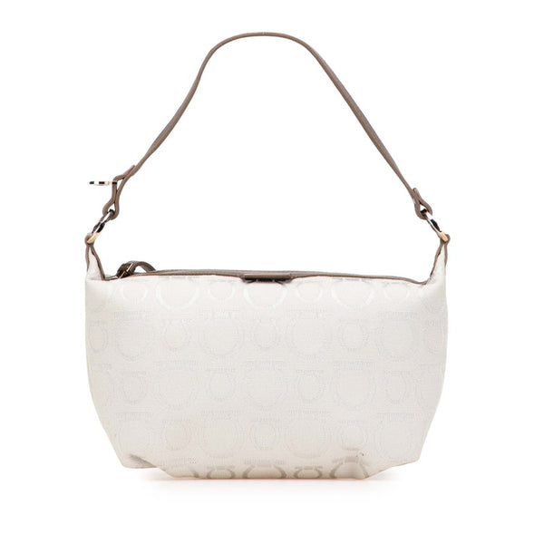 サルヴァトーレフェラガモ ガンチーニ ハンドバッグ ポーチ AU-22 6123 ライトグレー ブラウン キャンバス レザー レディース Salvatore Ferragamo 【中古】