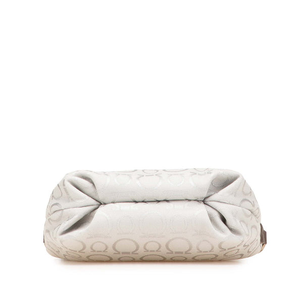 サルヴァトーレフェラガモ ガンチーニ ハンドバッグ ポーチ AU-22 6123 ライトグレー ブラウン キャンバス レザー レディース Salvatore Ferragamo 【中古】