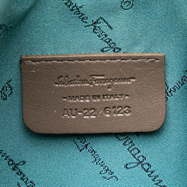 サルヴァトーレフェラガモ ガンチーニ ハンドバッグ ポーチ AU-22 6123 ライトグレー ブラウン キャンバス レザー レディース Salvatore Ferragamo 【中古】