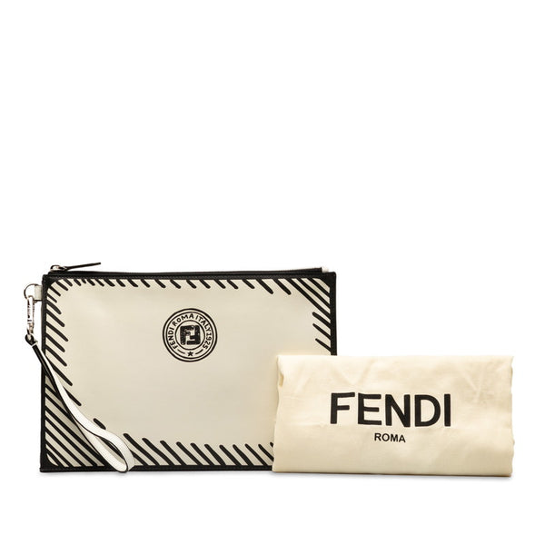 フェンディ ×ジョシュアヴィーダス クラッチバッグ セカンドバッグ 7N0110 ホワイト ブラック レザー レディース FENDI 【中古】