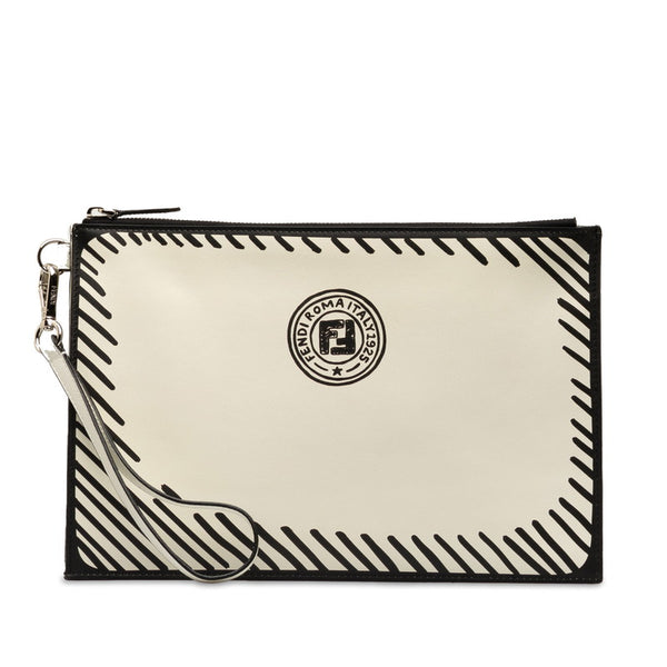 フェンディ ×ジョシュアヴィーダス クラッチバッグ セカンドバッグ 7N0110 ホワイト ブラック レザー レディース FENDI 【中古】