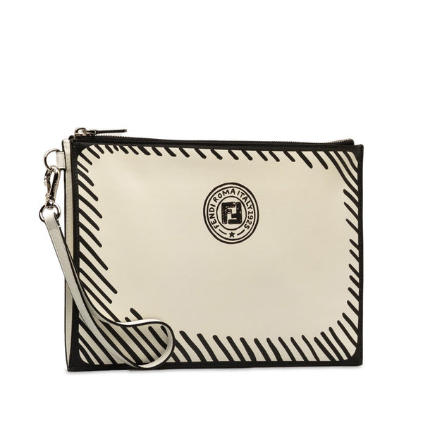 フェンディ ×ジョシュアヴィーダス クラッチバッグ セカンドバッグ 7N0110 ホワイト ブラック レザー レディース FENDI 【中古】