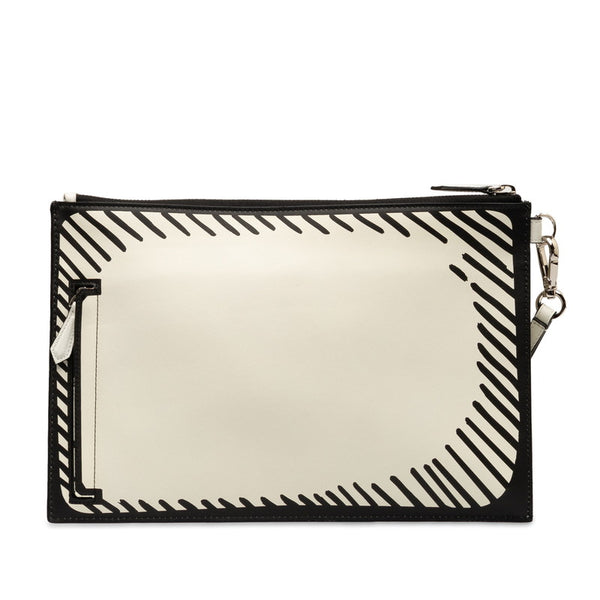 フェンディ ×ジョシュアヴィーダス クラッチバッグ セカンドバッグ 7N0110 ホワイト ブラック レザー レディース FENDI 【中古】