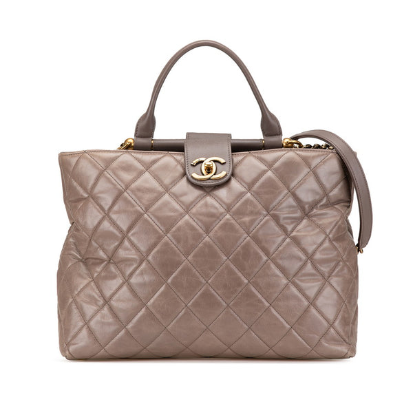 シャネル マトラッセ ココマーク ハンドバッグ ショルダーバッグ グレージュ レザー レディース CHANEL 【中古】