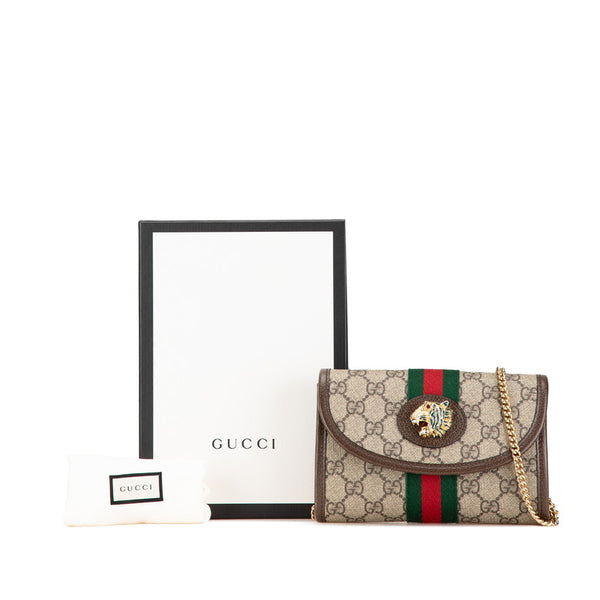 グッチ ラジャ オフィディア ウェブストライプ タイガー 斜め掛け チェーン ミニショルダーバッグ 573797 ベージュ ブラウン マルチカラー PVC レザー レディース GUCCI 【中古】