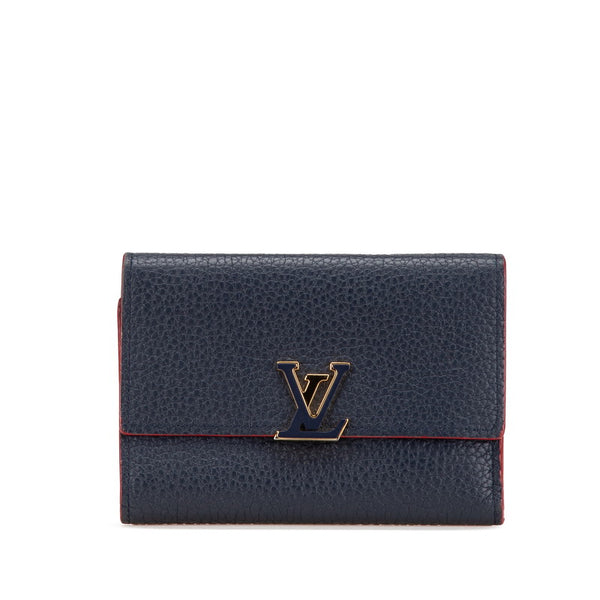 ルイ ヴィトン ポルトフォイユ カプシーヌ 三つ折り財布 M63741 ネイビー マリーヌルージュ トリヨンレザー レディース LOUIS VUITTON 【中古】