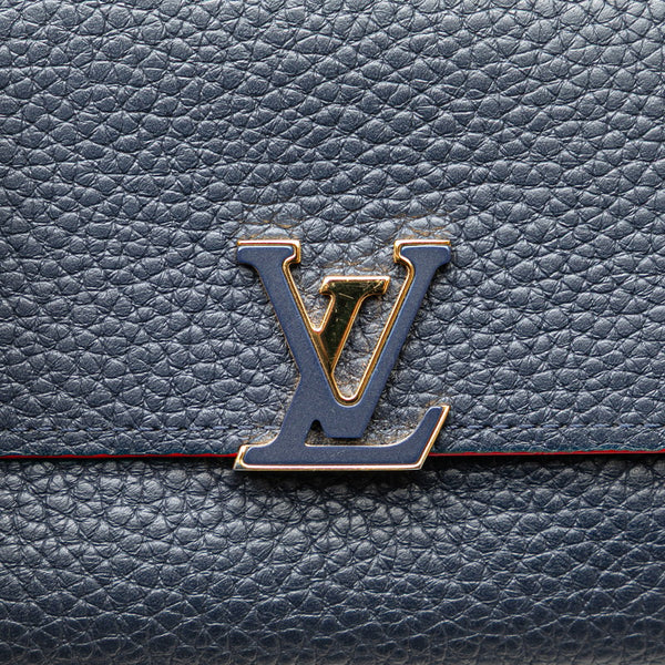 ルイ ヴィトン ポルトフォイユ カプシーヌ 三つ折り財布 M63741 ネイビー マリーヌルージュ トリヨンレザー レディース LOUIS VUITTON 【中古】