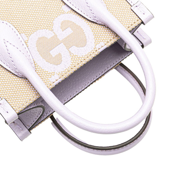 グッチ ジャンボGG ミニトート ハンドバッグ ショルダーバッグ 2WAY 671623 パープル ベージュ キャンバス レザー レディース GUCCI 【中古】