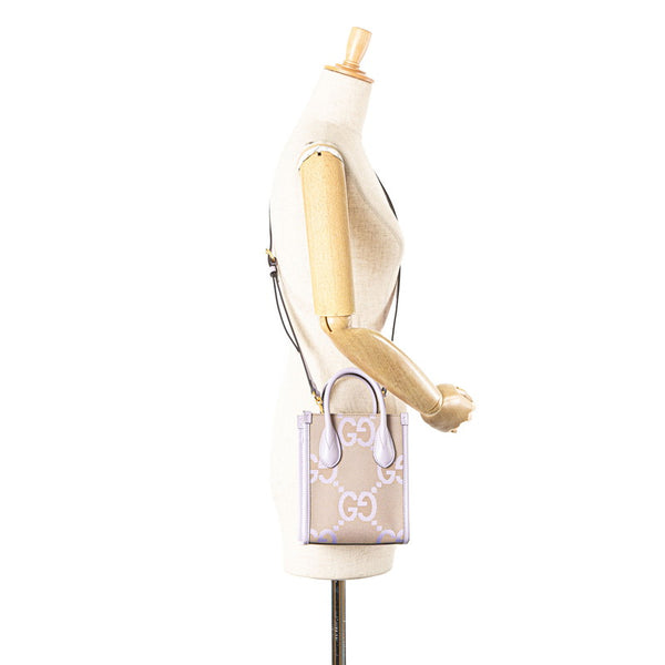 グッチ ジャンボGG ミニトート ハンドバッグ ショルダーバッグ 2WAY 671623 パープル ベージュ キャンバス レザー レディース GUCCI 【中古】