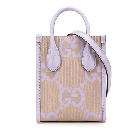 グッチ ジャンボGG ミニトート ハンドバッグ ショルダーバッグ 2WAY 671623 パープル ベージュ キャンバス レザー レディース GUCCI 【中古】