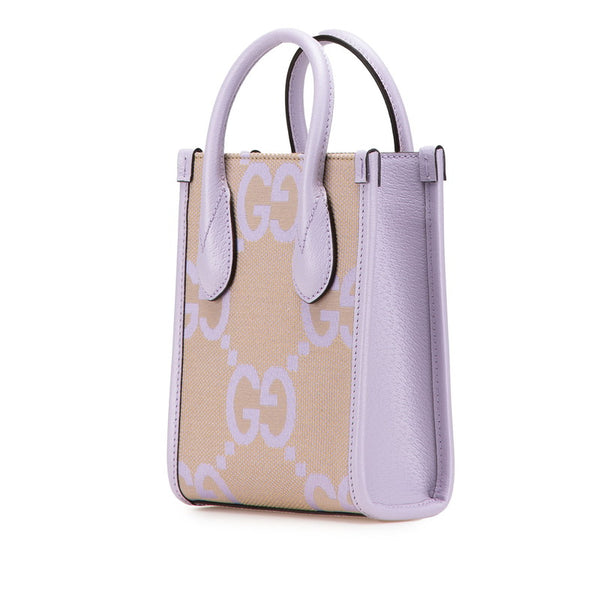 グッチ ジャンボGG ミニトート ハンドバッグ ショルダーバッグ 2WAY 671623 パープル ベージュ キャンバス レザー レディース GUCCI 【中古】