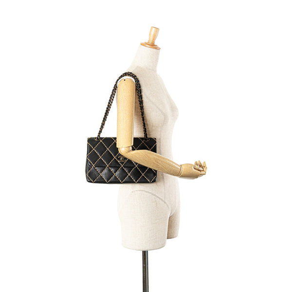 シャネル ココマーク ワイルドステッチ チェーン ショルダーバッグ ブラック ラムスキン レディース CHANEL 【中古】