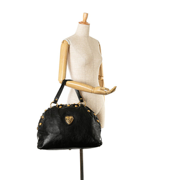 グッチ クレスト ハンドバッグ 207283 ブラック ゴールド レザー レディース GUCCI 【中古】