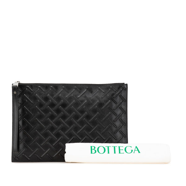 ボッテガヴェネタ エンボス イントレチャート クラッチバッグ セカンドバッグ ブラック レザー メンズ BOTTEGAVENETA 【中古】