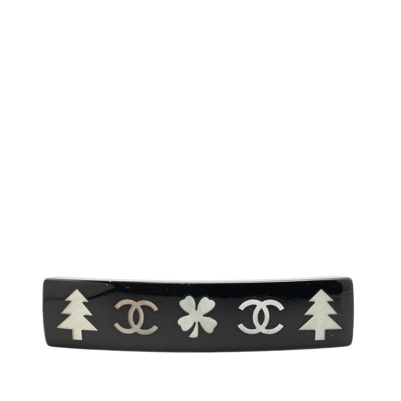 シャネル クローバー ツリー モチーフ バレッタ ブラック プラスチック メッキ レディース CHANEL 【中古】