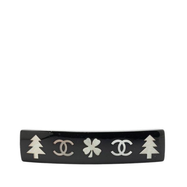 シャネル クローバー ツリー モチーフ バレッタ ブラック プラスチック メッキ レディース CHANEL 【中古】