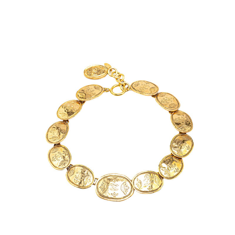 シャネル ココマーク 王冠 クラウン プレート ネックレス ゴールド メッキ レディース CHANEL 【中古】