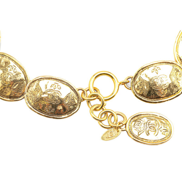 シャネル ココマーク 王冠 クラウン プレート ネックレス ゴールド メッキ レディース CHANEL 【中古】