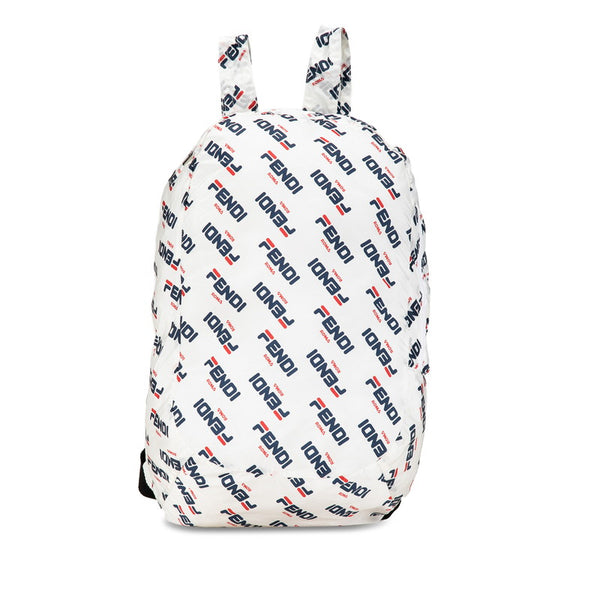 フェンディ ×FILA フェンディマニア リュック バックパック エコバッグ 7AR730 ホワイト ナイロン レザー レディース FENDI 【中古】