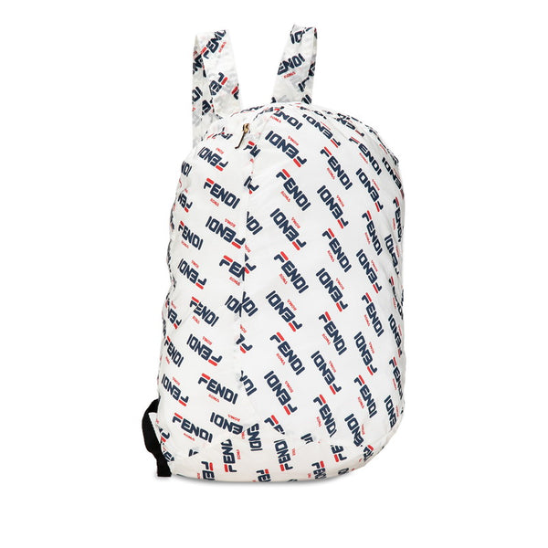 フェンディ ×FILA フェンディマニア リュック バックパック エコバッグ 7AR730 ホワイト ナイロン レザー レディース FENDI 【中古】