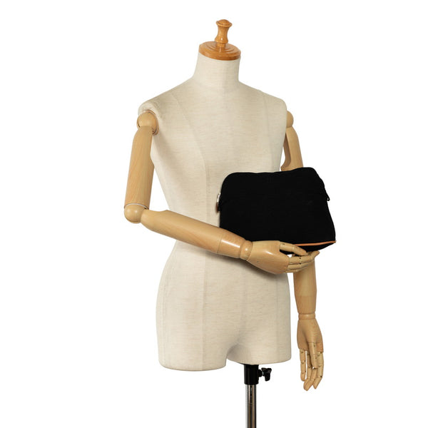 エルメス ボリードポーチMM ハンドバッグ ブラック ブラウン コットン レザー レディース HERMES 【中古】