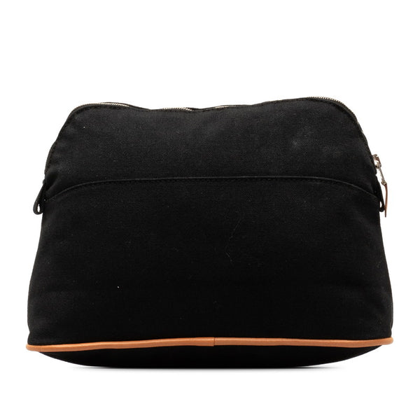 エルメス ボリードポーチMM ハンドバッグ ブラック ブラウン コットン レザー レディース HERMES 【中古】