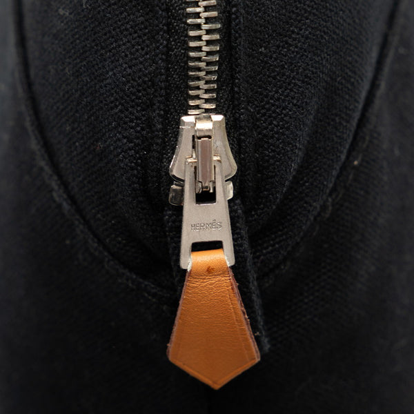 エルメス ボリードポーチMM ハンドバッグ ブラック ブラウン コットン レザー レディース HERMES 【中古】