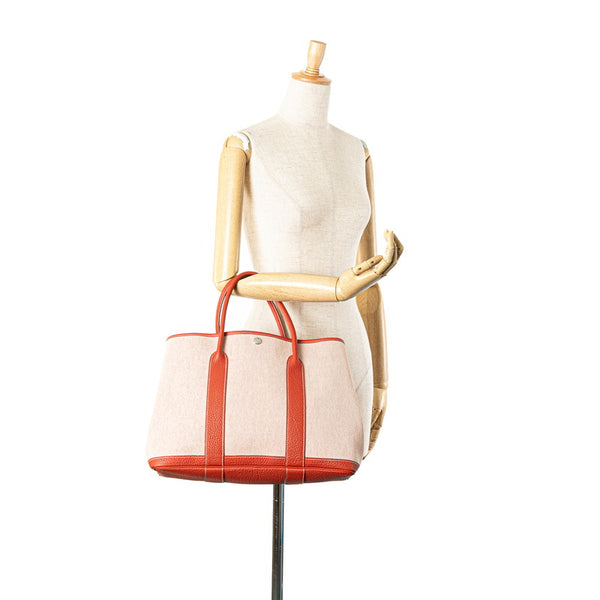 エルメス ガーデンパーティーPM ハンドバッグ トートバッグ レッド ホワイト トワルアッシュ ネゴンダ レディース HERMES 【中古】
