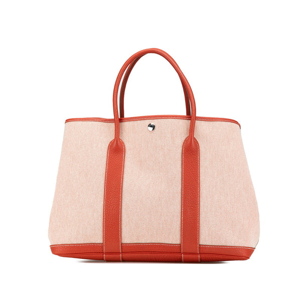 エルメス ガーデンパーティーPM ハンドバッグ トートバッグ レッド ホワイト トワルアッシュ ネゴンダ レディース HERMES 【中古】