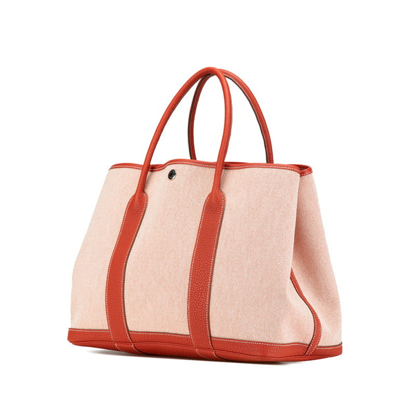 エルメス ガーデンパーティーPM ハンドバッグ トートバッグ レッド ホワイト トワルアッシュ ネゴンダ レディース HERMES 【中古】