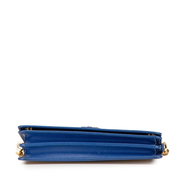 プラダ チェーン ショルダーウォレットバッグ 1BP012 ブルー サフィアーノレザー レディース PRADA 【中古】