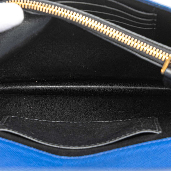 プラダ チェーン ショルダーウォレットバッグ 1BP012 ブルー サフィアーノレザー レディース PRADA 【中古】