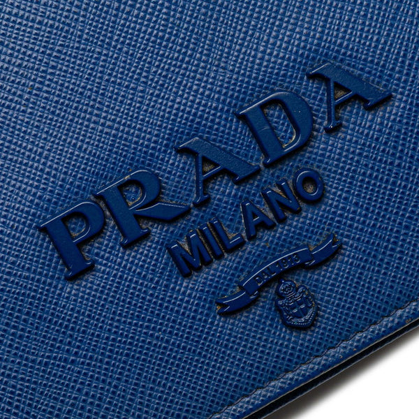 プラダ チェーン ショルダーウォレットバッグ 1BP012 ブルー サフィアーノレザー レディース PRADA 【中古】