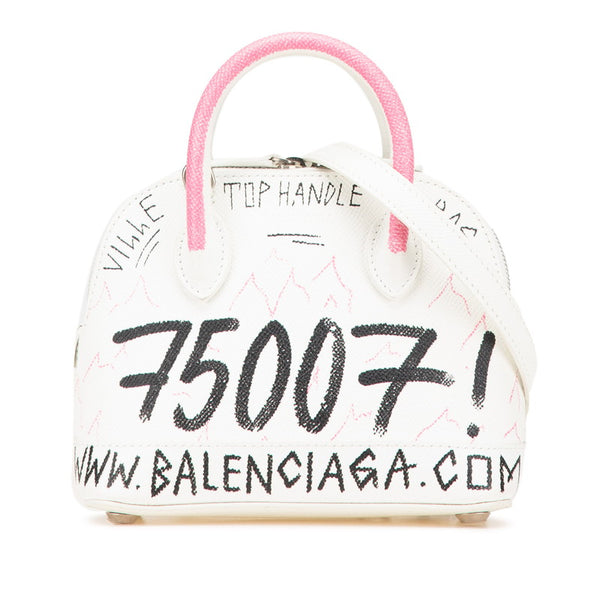バレンシアガ グラフィティ ヴィル ハンドバッグ ショルダーバッグ 2WAY ホワイト ピンク ブラック レザー レディース BALENCIAGA 【中古】