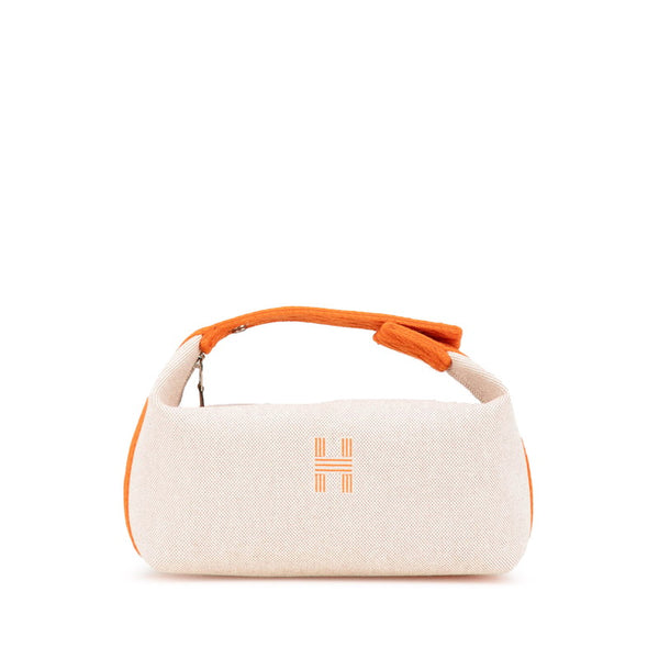 エルメス ブリッド ア ブラックPM ポーチ ミニハンドバッグ ベージュ オレンジ コットン レディース HERMES 【中古】