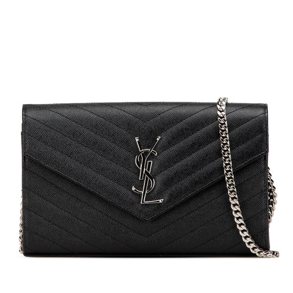 サンローラン YSLロゴ カサンドラ チェーン ショルダーウォレットバッグ ブラック シルバー レザー レディース SAINT LAURENT 【中古】