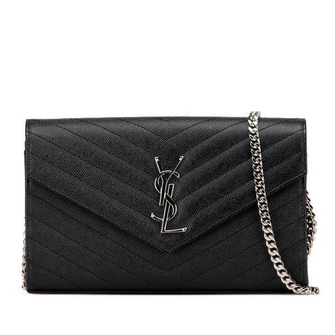 サンローラン YSLロゴ カサンドラ チェーン ショルダーウォレットバッグ ブラック シルバー レザー レディース SAINT LAURENT 【中古】