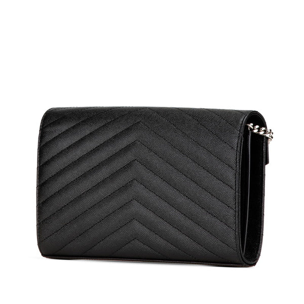 サンローラン YSLロゴ カサンドラ チェーン ショルダーウォレットバッグ ブラック シルバー レザー レディース SAINT LAURENT 【中古】