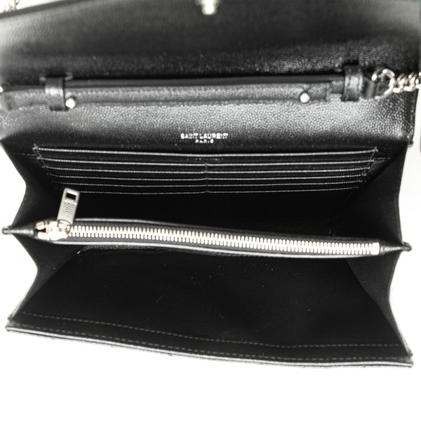 サンローラン YSLロゴ カサンドラ チェーン ショルダーウォレットバッグ ブラック シルバー レザー レディース SAINT LAURENT 【中古】