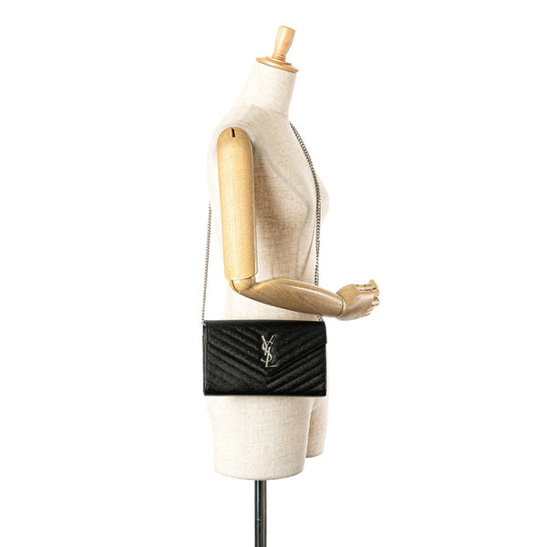 サンローラン YSLロゴ カサンドラ チェーン ショルダーウォレットバッグ ブラック シルバー レザー レディース SAINT LAURENT 【中古】