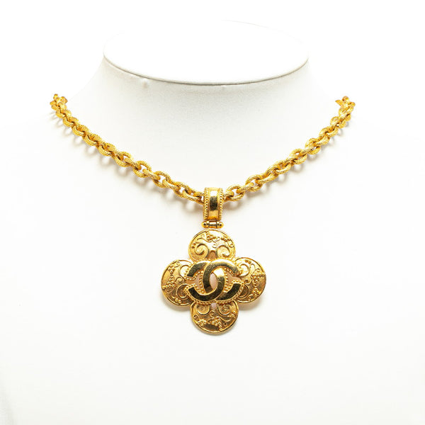 シャネル ヴィンテージ ココマーク クローバー 四つ葉 モチーフ チェーン ネックレス ゴールド メッキ レディース CHANEL 【中古】