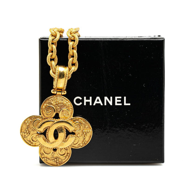シャネル ヴィンテージ ココマーク クローバー 四つ葉 モチーフ チェーン ネックレス ゴールド メッキ レディース CHANEL 【中古】